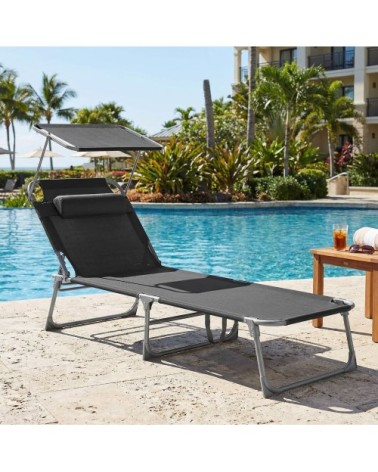 Bains de soleil lot de 2 193 x 53 x 29cm avec appuie-tête gris foncé