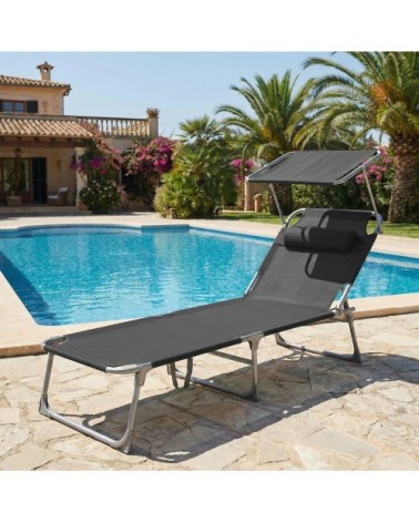 Bains de soleil lot de 2 193 x 53 x 29cm avec appuie-tête gris foncé
