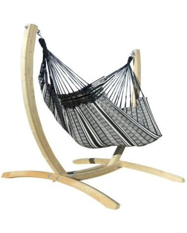 Hamac chaise xl en coton noir et gris et pied en bois