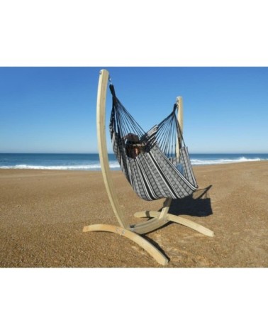 Hamac chaise xl en coton noir et gris et pied en bois