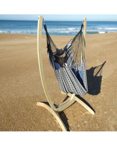 Hamac chaise xl en coton noir et gris et pied en bois