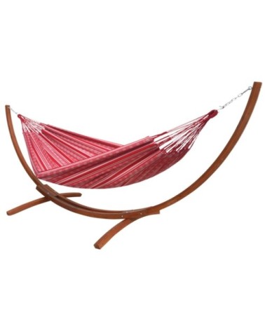 Hamac xl en coton rouge et blanc et son pied en épicéa