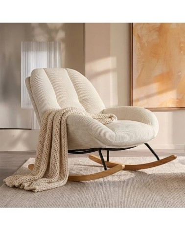 Chaise à bascule scandinave avec revêtement côtelé beige