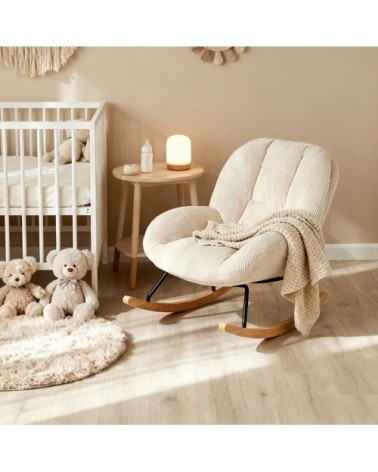 Chaise à bascule scandinave avec revêtement côtelé beige
