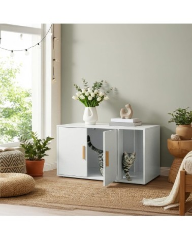 Accessoire pour chat à double porte 80 x 50 x 45 cm blanc