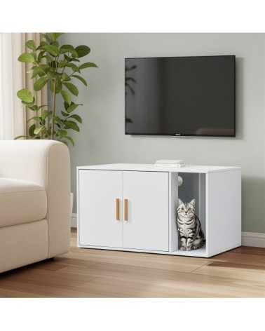 Accessoire pour chat à double porte 80 x 50 x 45 cm blanc