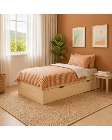 Pack lit 2 places bois massif noisette 140x190 cm