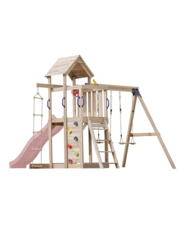 Aire de jeux avec toboggan, balançoire & échelle de corde, rose