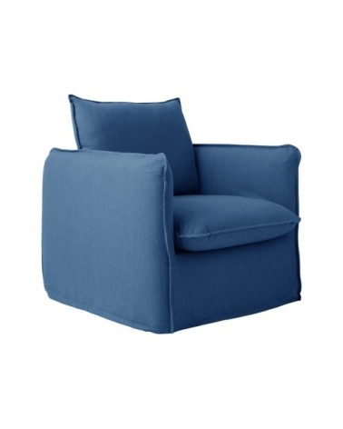Fauteuil déhoussable en tissu effet lin bleu