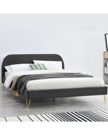 Structure de lit 160 x 200 cm x 200 cm en velours et laiton gris