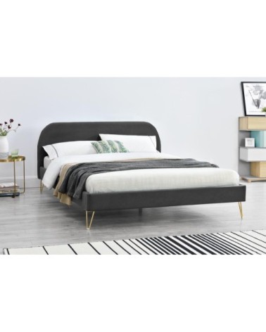 Structure de lit 160 x 200 cm x 200 cm en velours et laiton gris