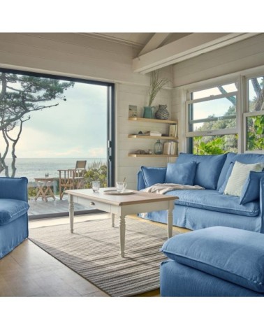Fauteuil déhoussable en tissu effet lin bleu