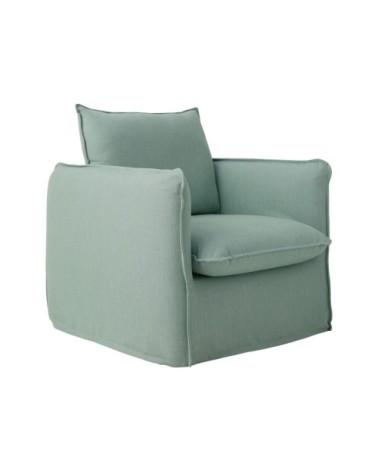 Fauteuil déhoussable en tissu effet lin vert d'eau