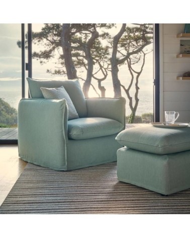 Fauteuil déhoussable en tissu effet lin vert d'eau