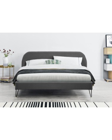 Structure de lit 160 x 200 cm en velours gris et noir