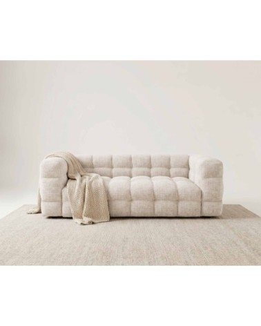 Canapé droit 3 places en velours texturé beige