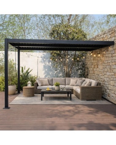 Pergola bioclimatique 4x3m adossée en aluminium noir