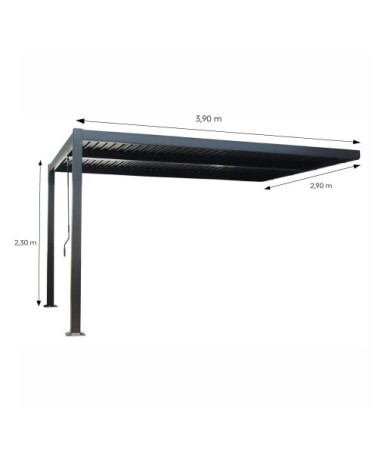 Pergola bioclimatique 4x3m adossée en aluminium noir