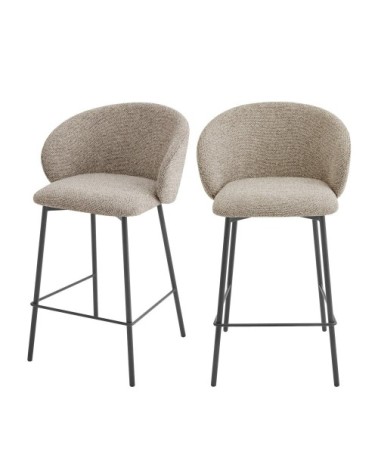 Lot de 2 tabourets de bar en tissu et métal h66cm - marron chiné