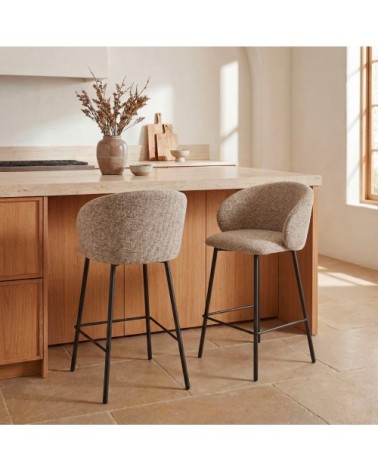 Lot de 2 tabourets de bar en tissu et métal h66cm - marron chiné