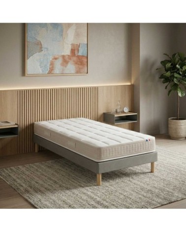Matelas 100% latex 5 zones h18 sommier en kit gris 90 x 190