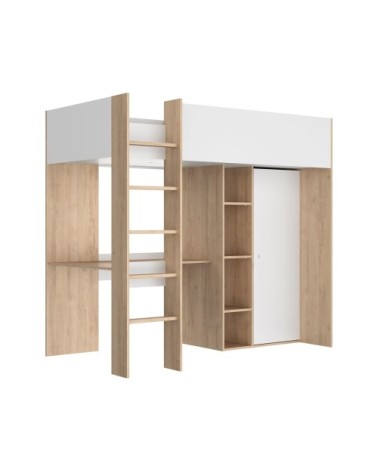 Lit mezzanine effet bois et blanc 90x200 cm