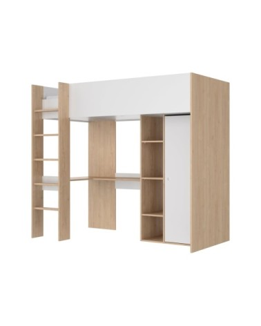 Lit mezzanine effet bois et blanc 90x200 cm