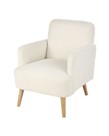 Fauteuil bouclettes blanches et pieds en bois de hêtre