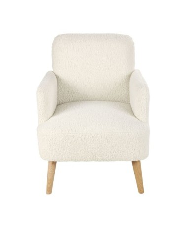 Fauteuil bouclettes blanches et pieds en bois de hêtre