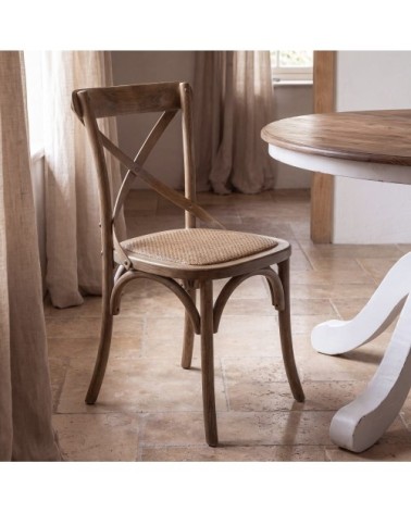 Chaise bistrot rotin et frêne effet cérusé
