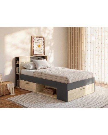 Cadre de lit effet bois gris anthracite 120 x