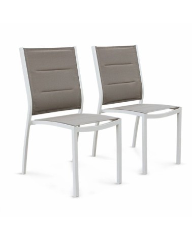 Lot de 2 chaises en aluminium blanc et textilène taupe