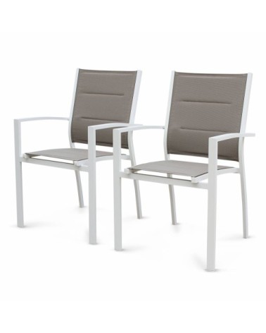 Lot de 2 fauteuils en aluminium blanc et textilène taupe