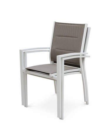 Lot de 2 fauteuils en aluminium blanc et textilène taupe