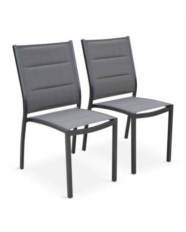 Lot de 2 chaises en aluminium anthracite et textilène gris