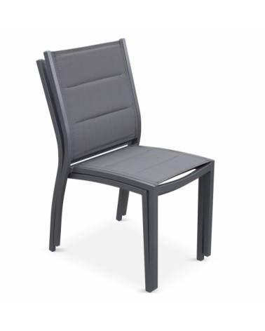 Lot de 2 chaises en aluminium anthracite et textilène gris