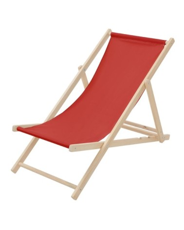 Chaise longue pliante chilienne bois et tissu rouge 3 positions