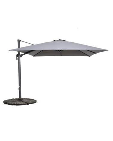 Parasol déporté inclinable et rotatif 3x3m et 4 dalles lestées gris