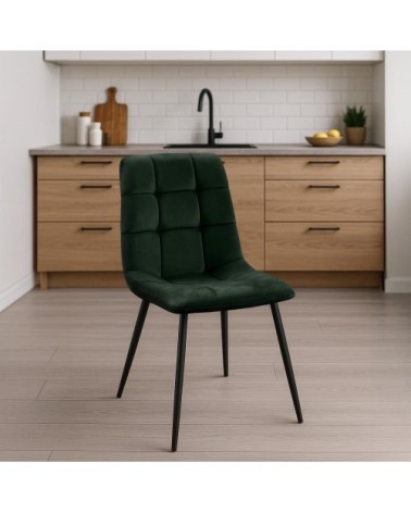 Chaise de salle à manger avec pieds en métal en samt vert