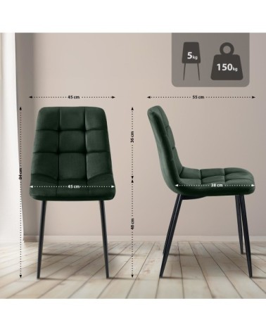 Chaise de salle à manger avec pieds en métal en samt vert