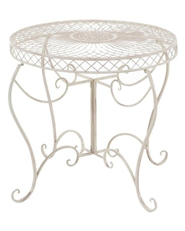 Table de jardin avec plateau rond en métal Crème antique