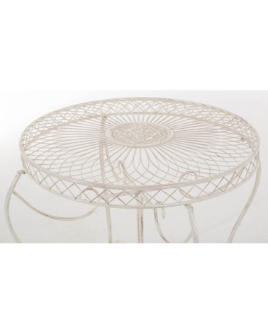 Table de jardin avec plateau rond en métal Crème antique