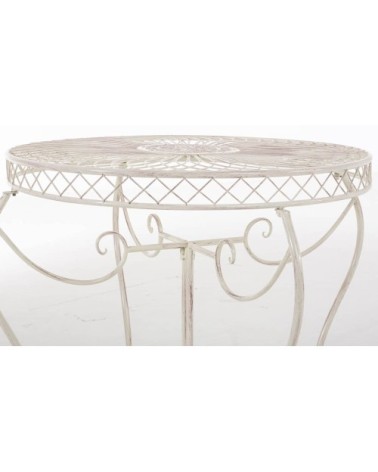 Table de jardin avec plateau rond en métal Crème antique