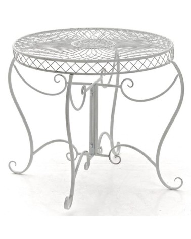 Table de jardin avec plateau rond en métal Blanc antique