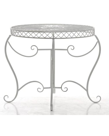 Table de jardin avec plateau rond en métal Blanc antique