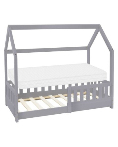 Lit cabane enfant 70x140 cm matelas et barrière inclus bois gris clair