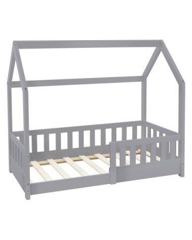 Lit cabane enfant 70x140 cm sommier et barrière inclus bois gris clair
