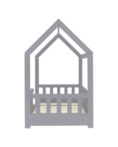 Lit cabane enfant 70x140 cm sommier et barrière inclus bois gris clair