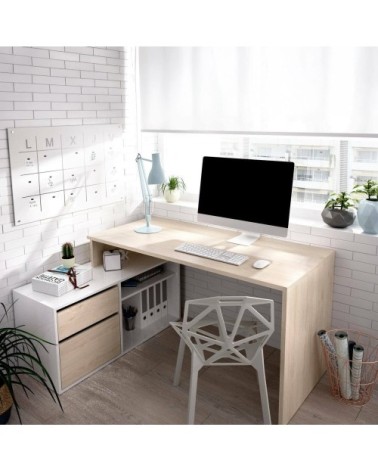 Bureau effet bois beige, blanc 139x92h75 cm