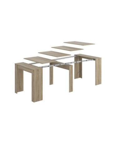 Table console à rallonge effet bois beige 90x51 cm